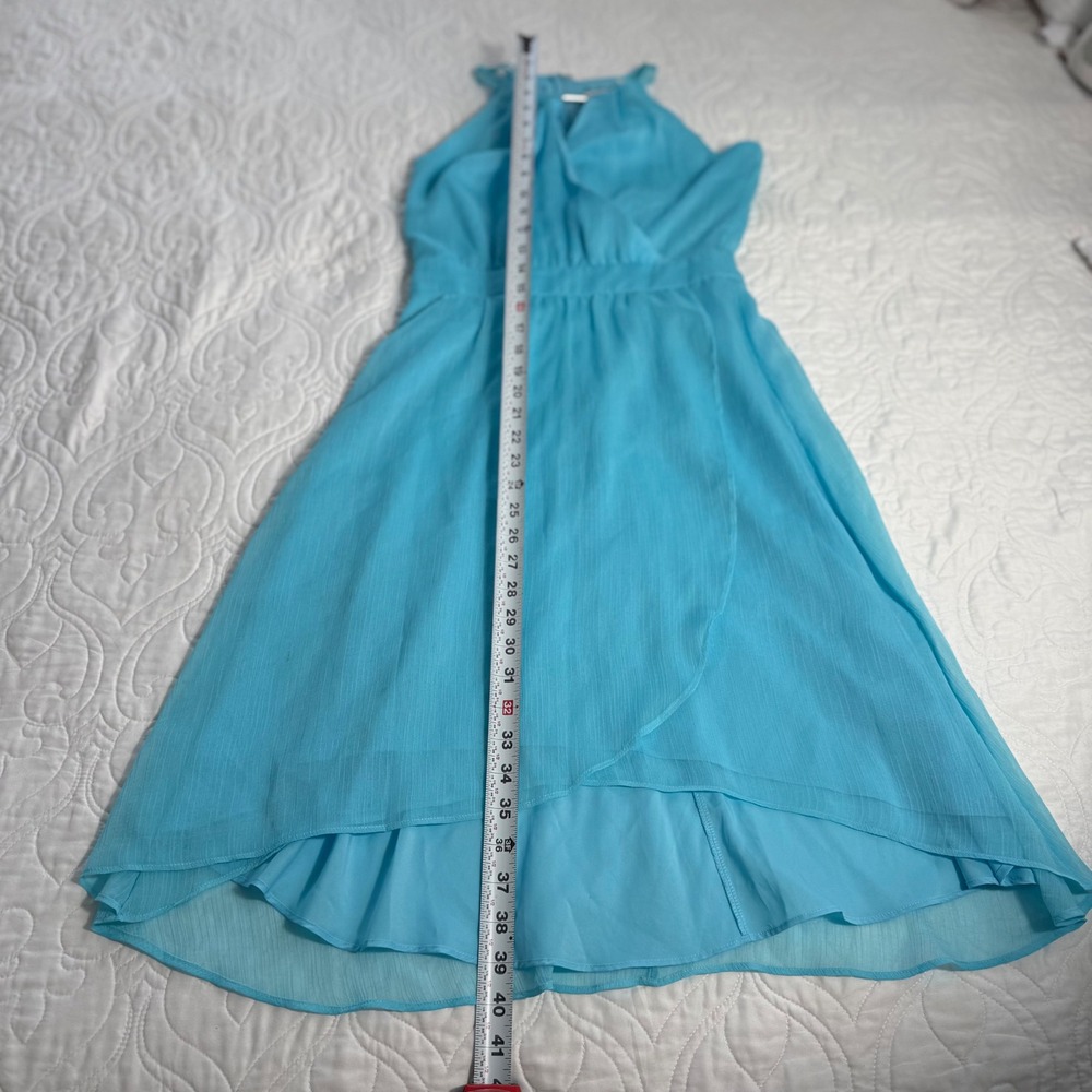 White House Black Market Baby Blue Halter High Low Chiffon Dress Size 0 EUC - Picture 13 of 14